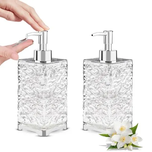 Zosenyer Seifenspender Bad, Soap Dispenser, 2 Stück 400ML für Küche, Badezimmer, Handseifenspender, für Shampoo, Spülmittel, Duschgel, Transparenter Seifenspender Kunststoff (Quadratisch)