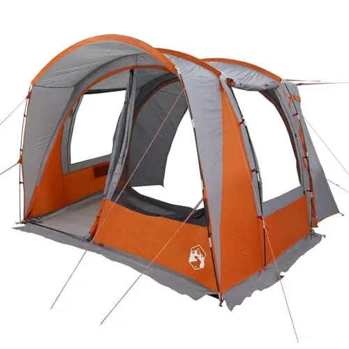 vidaXL Autozelt für 4 Personen in Grau und Orange - Wasserfestes Autozelt für komfortables Camping, einfach aufzubauen und ideal für Outdoor-Abenteuer. Flexibles Design mit viel Platz für 4 Personen, perfekt für Festivals und Reisen.