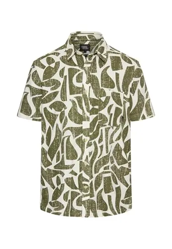 camel active Herren Kurzarm-Hemd aus Piqué-Baumwolle Grün, Menswear-XL