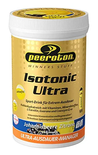 Peeroton Isotonic Ultra Johannisbeere-Zitrone - Kohlenhydratreiches Elektrolyt Pulver mit Mineralstoffen und Vitaminen, isotonisches Hochleistungs Getränk mit Colostrum Komplex Q10-300 g