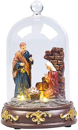 Lunartec Krippenbeleuchtung: Weihnachtskrippe mit Glasglocke und LED-Beleuchtung, handbemalt (Krippenbeleuchtung LED, mit Batterie, Krippenfiguren)