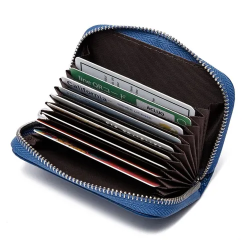 Fomax Geldbörse aus Leder, elegantes Kartenetui 100% Echtleder, Etui für viele Karten, mit rundum Reißverschluss, edles Kreditkartenetui