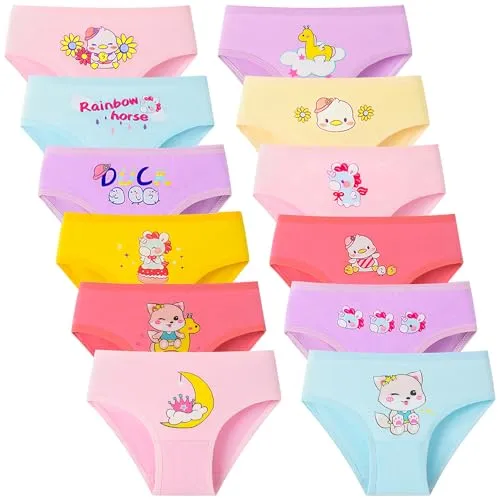 Charmi Mädchen Unterhosen Slips Unterwäsche Baumwolle 12er-Pack Katze-Einhorn-Ente 122-128 (Herstellergröße L)