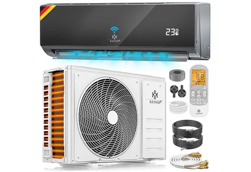 KESSER® Split Klimaanlage Set Quick Connect 9000 BTU – WiFi Klimagerät mit Heizfunktion - Klimaanlagen, schnell und einfach zu installieren dank Quick-Connect-Technologie. Genießen Sie flexibles Raumklima mit App-Steuerung und 5 Modi für Kühlung und Heizung.