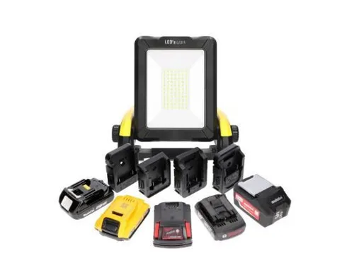 LED s work 0300819 - 20W LED-Baustrahler für 18V Werkzeugakkus, IP54 & IK08 Schutz, USB-Ausgang für mobiles Laden