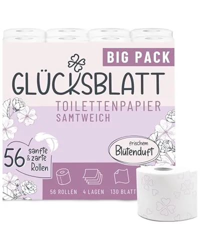 Glücksblatt Toilettenpapier Samtweich mit Blütenduft – 56 Rollen, 4-lagig