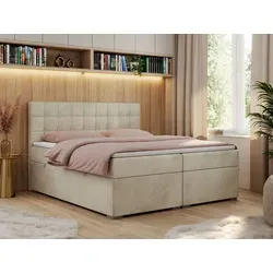 CARMEN Boxspringbett 120x200 - Beige Velvet mit Bettkasten - Hochwertiges Polsterbett mit 7-Zonen-Taschenfederkernmatratze und praktischem Bettkasten für optimale Aufbewahrung. Ideal für komfortablen Schlaf und stilvolle Einrichtung.