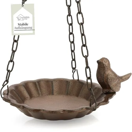 wildlife home Vogeltränke hängend I Vogelfutterspender zum Aufhängen frostsicher aus Gusseisen für Garten & Balkon I Vogelbad, Vogelfutterstation für Vögel, Wildvögel