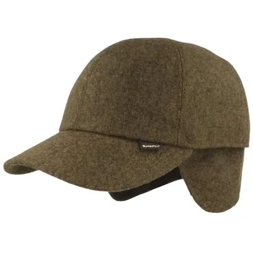 Breiter Herren Winter Baseball-Cap Schirmmütze Baseball Kappe mit Sympatex Membran & ausklappbarem Ohrenschutz – aus Wolle mit weichem Innenfutter - Grün Gemustert 65