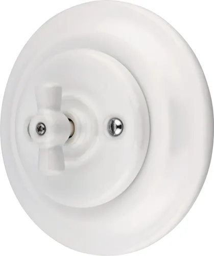 Unterputz Porzellan Retro Rotary Schalter I PR1 weiß - Smart Home Schalter aus hochwertigem Porzellan, ideal für stilvolle Wohnräume. Mit einem eleganten Retro-Design und einem einfachen Ein-Ausschalter für maximale Benutzerfreundlichkeit.