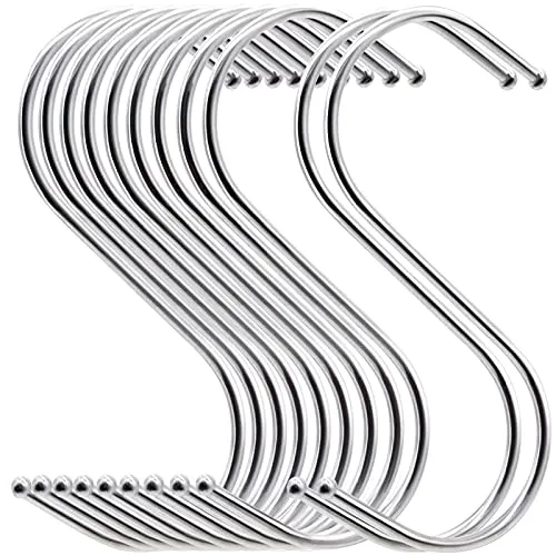 MgcTolBox 20 Stück S-Haken aus Metall, Haken Silber, Schwermetall-S-Haken, geeignet für Küche, Bad, Schlafzimmer und Büro(L, silber)