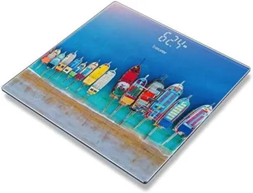 Beurer GS 215 Boats Glaswaage - Stylische digitale Personenwaage im Bootedesign mit 180 kg Tragkraft und Magic-Display für präzise Messungen in 100 g Schritten.