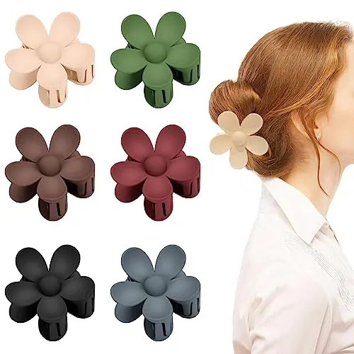 Stück Große Klauen Haarspangen, Acryl Haarspangen Damen Niedliche Matte Flower Hair Clips, Blütenform Rutschfest Haarspangen Kunststoff Haar Krallen Haarklammern für Frauen Mädchen,6 Colors 6