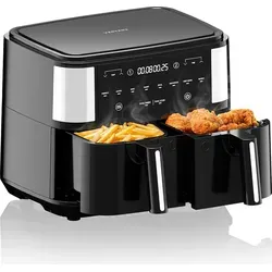 VERTENZ Taste 90 | Heißluftfritteuse Airfryer 9L in Zwei Körben Doppelkammer | 8 Automatische Menüs | 2600 W | Dual Cook | Fettfrei Ohne Öl | 2... - Schwarz