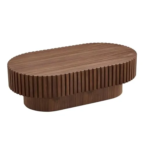 Ovaler Fluted Couchtisch mit Holz-Akzent