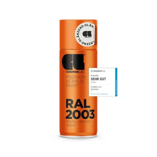 COSMOS LAC Sprühlack Pastell orange, glänzend - Spraydosen Sprühfarbe DIY Lack Acryllack Spray Farbspray Sprühdose Lackspray Farbe für Kunststoff, Metall, UVM. (RAL 2003 - pastellorange)