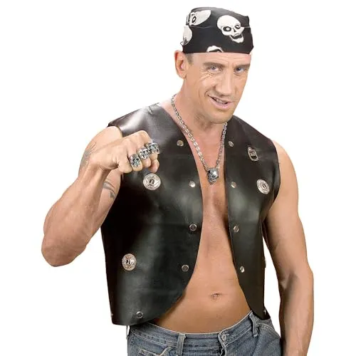 W WIDMANN MILANO Party Fashion 4308B- Weste mit Nieten, Kunstleder, Biker, Rocker, Motto-Party, Karneval