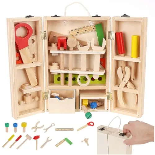 KRUZZEL Werkzeug-Spielzeug aus Holz Pädagogische BAU Spielzeug für Kinder Werkzeugkasten 22697