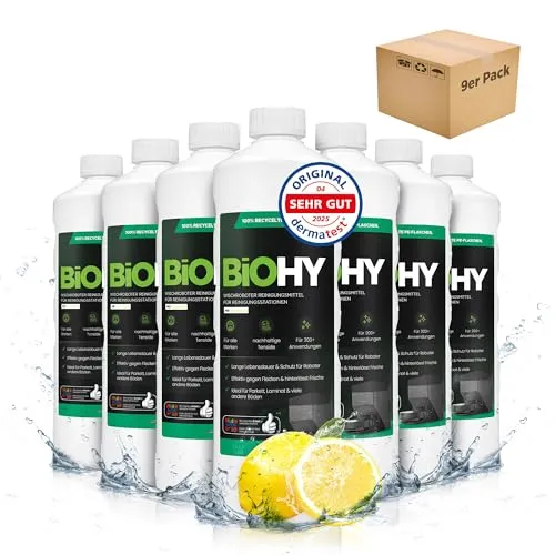 BiOHY Wischroboter Reinigungsmittel für Reinigungsstationen (9 x 1 Liter) | Verlängert die Lebensdauer der Absaugstation | Schaumarmes Bodenreiniger Konzentrat