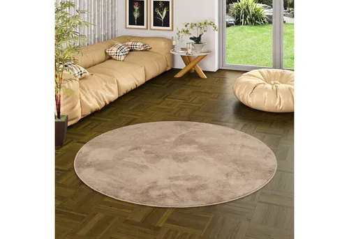Snapstyle Luxus Teppich Taupe, Rund 100x100 cm - Eleganter Hochflorteppich in Taupe, ideal für stilvolle Akzente in Ihrem Zuhause. Mit rutschfester Unterseite für sicheren Halt und einer hohen Grammatur von 1800 g/m² bietet er Komfort und Strapazierfähigkeit.