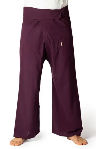 Panasiam Thai Fisherman Hose Lila XL - Bequeme Thai Fischerhose aus 100% Baumwolle in Lila, ideal für Yoga und Freizeit. Die praktische Wickeltechnik passt sich jeder Hüfte an und bietet höchsten Tragekomfort.