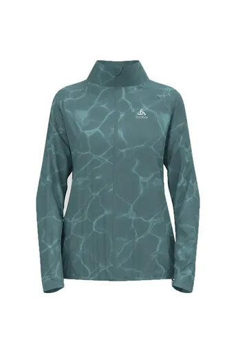 Odlo Damen Zeroweight Laufjacke mit Print 314401 A - Die leichte Zeroweight Laufjacke aus 100% recyceltem Mini-Ripstop-Gewebe bietet optimalen Windschutz und Belüftung. Mit reflektierenden Details und Reißverschlusstasche ist sie ideal für sportliche Läufe bei wechselhaftem Wetter.