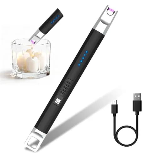 Rouclo Flammenlos, winddichtes Feuerzeug mit USB-Ladung und LED-Licht für Kerzenbeleuchtung, Camping und Grillen (Schwarz)