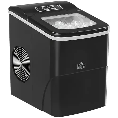 HOMCOM Eiswürfelmaschine 12kg/24h mit LED-Display - Effiziente Eiswürfelmaschine für 12 kg Eis pro Tag, mit Selbstreinigungsfunktion und Sichtfenster. Ideal für Wohnzimmer, Küche oder Büro.
