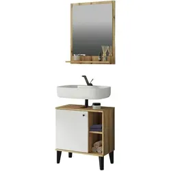 Furn.Design Badmöbel-Set, Weiß, Eiche, Kunststoff, Nachbildung,Eiche, Uni, Rechteckig, 60x190x33 cm, FSC Mix, Badezimmer, Badmöbelsets & Badmöbelserien, Badmöbel-Sets