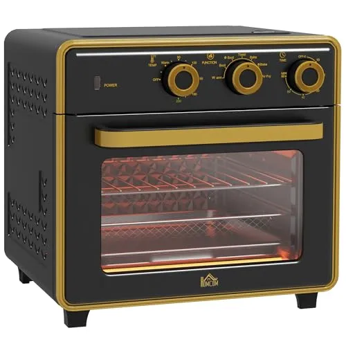 HOMCOM Minibackofen mit Umluft 20L - Multifunktionaler Minibackofen für Grillen, Backen und Frittieren. Mit 5 Modi, individueller Temperatureinstellung bis 230 °C und 60 Min. Timer – ideal für kleine Küchen!