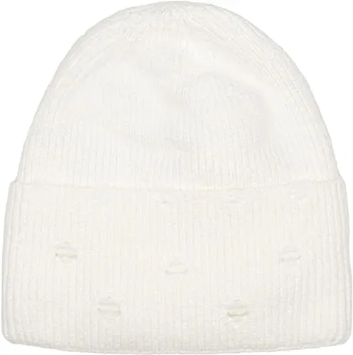styleBREAKER Unisex Strickmütze mit Rippenmuster und Rissen im Destroyed Look, Thermo-Fleece Innenfutter, Beanie 04024191, Farbe:Creme-Weiß