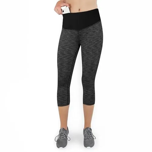 Formbelt Leggings-Laufhose 3/4 mit hohem Bund - Damen Capri Tights schwarz grau - Sportleggings für Damen mit integriertem Formbelt Laufgürtel für sicheren Stauraum, ideal für unbeschwertes Laufen. Hochwertiger, blickdichter Stoff mit Quick-dry Funktion für optimalen Komfort.