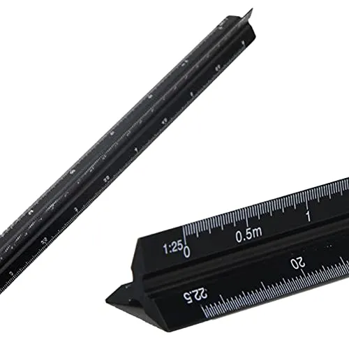 Dreikantmaßstab Lineal 30 cm, SZXMDKH Maßstab 1:20, 1:25, 1:50, 1:75, 1:100, 1:125, Schwarz