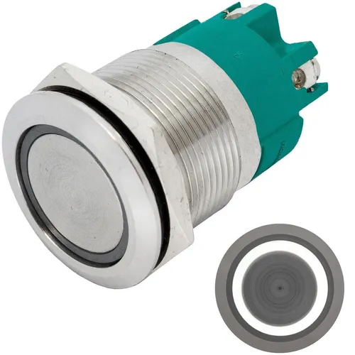 Edelstahl Drucktaster Flach Ø22mm Ring LED Kalt Weiß IP65 Schraubanschluss 250V
