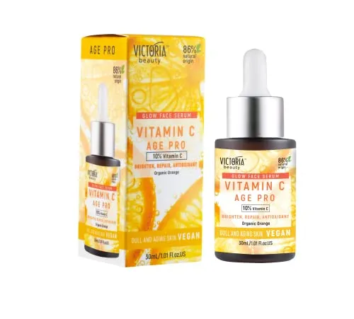 Victoria Beauty 10% Vitamin C Serum hochdosiert, Glow Gesichtsserum für eine strahlende Haut mit Anti Aging Wirkung, Vegan, hochwirksame Gesichtspflege, 30ml