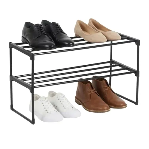 Relaxdays Schuhregal, 2 Ebenen, Stecksystem, HBT: 38x68x30 cm, Metall Schuhablage, platzsparend, Schuhgestell, schwarz