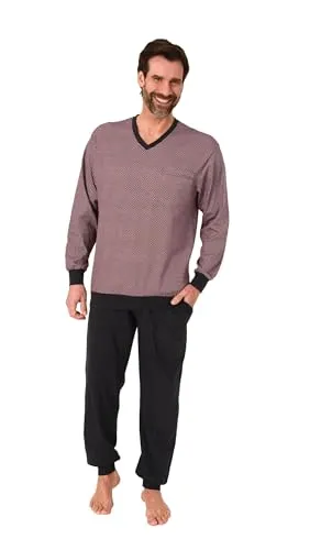 Normann Herren Langarm Schlafanzug mit Bündchen - eleganter Pyjama in Übergrößen, Farbe: rot1, Größe: 52 - Eleganter Herren Schlafanzug mit zeitlosem Minimal Print. Die speziellen Bündchen sorgen für optimalen Tragekomfort und verhindern Verrutschen während der Nacht. Verfügbar in Übergrößen und aus schadstoffgeprüften Materialien.