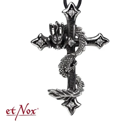Kreuz Drachen Anhänger mit Band Drache Kette Zirkonia Herren Gothic Geschenk XXL