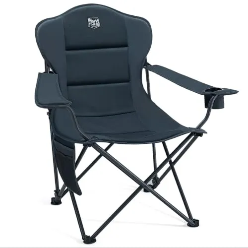 TIMBER RIDGE Campingstuhl Faltbar 180KG Rückenverstellbar in 3 Positionen | Gepolsterter Klappstuhl Hohe Lehne Übergroß Angelstuhl Sitzbreite 62cm mit Seitentasche Getränkehalter