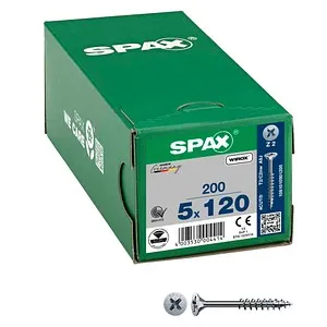 Spax Holzschrauben 5 x 120mm, Wirox, 200 Stück - Schrauben für Profis und DIY, mit 4CUT-Spitze für schnelles Eindrehen ohne Vorbohren und WIROX-Beschichtung für zuverlässigen Korrosionsschutz.