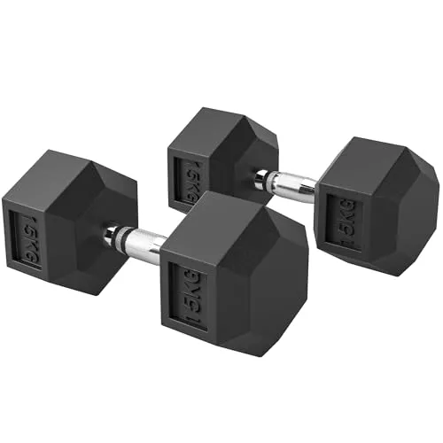 HOMCOM Hexagon Hanteln 2er Set – 2 x 15 kg - Hanteln im sechseckigen Design verhindern Wegrollen, ideal für sicheres Krafttraining zu Hause oder im Fitnessstudio. Rändelgriffe sorgen für optimale Griffigkeit.