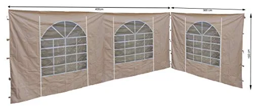 Quick Star Pavillonseitenteil 300x193cm und 400x193cm mit PVC Fenster - Pavillon-Seitenteile für 3x4m Pavillons, bieten eine flexible Nutzung mit aufrollbarem Fenster als Eingang und sind ideal für Garten, Terrasse oder Camping.