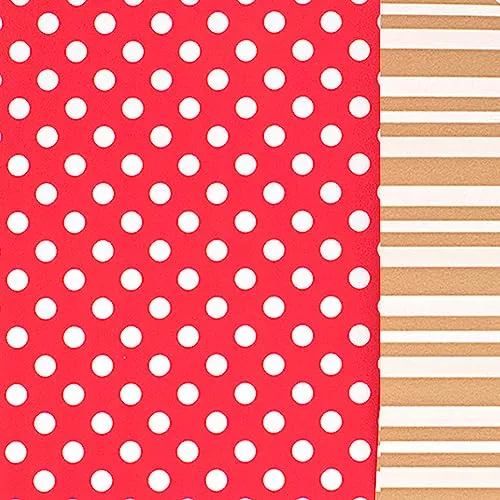 STAR Geschenkpapier 70cm x 2m Rolle beidseitig Bedruckt Punkte Streifen Bastelpapier Packpapier rot Gold