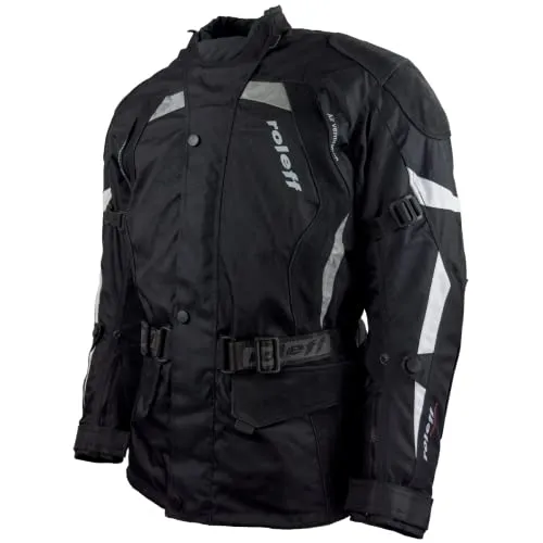 Roleff Racewear Unisex 5946 Lange Textilmotorradjacke mit Nubuk Leder und Protektoren, Schwarz, XXL EU