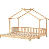 Okwish Hausbett aus massivem Holz, 90x200 cm, ideal für Kinderzimmer - Dieses stilvolle Hausbett aus Kiefernholz bietet Funktionalität und Sicherheit für das Kinderzimmer. Mit umwandelbarem Design und stabiler Konstruktion ist es die perfekte Wahl für kleine Träumer.