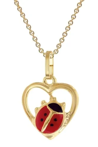 trendor Käfer-Herz Anhänger 333 Gold mit Vergoldeter Silberkette liebevoller Halsschmuck für Kinder, elegante Gechenkidee und schönes Accessoire 68250-40 40 cm