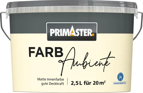 Primaster Farbambiente Wandfarbe matt perlweiß 2,5 L - Hochwertige Wandfarbe in perlweiß, ideal für Innenräume. Mit ihrem matten Finish sorgt sie für eine stilvolle Atmosphäre und einfache Anwendung.