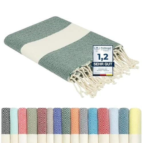 furora Holiday Strandtuch groß 100x200 cm: Premium Hamamtuch für Strand und Sauna - Strandtücher: XXL Fouta aus hochwertiger Baumwolle, leicht und kompakt – perfekt für Picknick, Sauna und Reisen. Unterstütze traditionelle Manufakturen aus Tunesien!