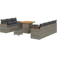 vidaXL Garten-Sofa-Set mit Kissen, 10 Teile in Grau - Modulares Gartenmöbel-Set aus strapazierfähigem Poly-Rattan, ideal für entspannte Tage im Freien. Mit praktischem Stauraum und UV-beständiger Beschichtung – perfekt für Garten und Terrasse!