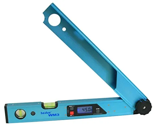 hedue® Digitaler Winkelmesser WM3 - Winkelmessgerät mit LCD Beleuchtung, Winkel messen & automatische Berechnung von Gehrungswinkel, Winkelmesser digital Messbereich 0° - 225°, 75 cm